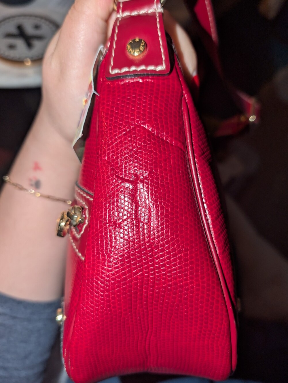 💄✨RARE Auth Lancel Lizard Skin Selleria Hobo Red Shoulder Bag - Picture 7 of 7